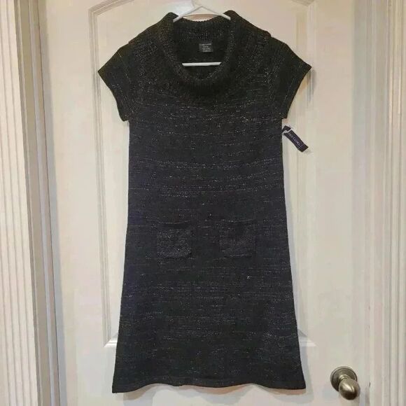 Faded Glory Girl's Black Knit Multi-Color Metallic Cowl Sweater Dress NEW NWT - Picture 2 of 8